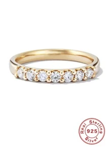 phòng thí nghiệm -tạo ra Moissanite Trang trí Màu bạc Ban nhạc đám cưới Hôn ước Trang sức cô dâu - Vàng - Xem 2