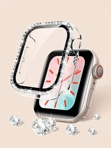 1 pieza Protector de pantalla templado con diseño de diamante de imitación compatible con Apple Watch - transparente - Ver 2