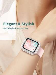 1 pieza Protector de pantalla templado con diseño de diamante de imitación compatible con Apple Watch - transparente - Ver 3