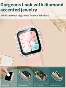 1 pieza Protector de pantalla templado con diseño de diamante de imitación compatible con Apple Watch - transparente - Ver 5