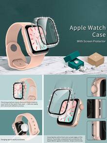1 pieza Protector de pantalla templado con diseño de diamante de imitación compatible con Apple Watch - transparente - Ver 7
