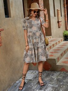 EMERY ROSE 豹紋印花荷葉邊娃娃裙 - 彩色 - 查看 3