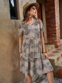 EMERY ROSE 豹紋印花荷葉邊娃娃裙 - 彩色 - 查看 4