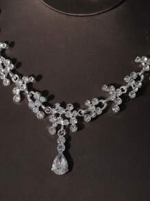 4入組女士水鑽裝飾奢華新娘頭飾和首飾套裝適合婚禮派對 - 銀色 - 查看 2