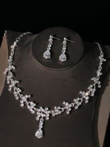 4入組女士水鑽裝飾奢華新娘頭飾和首飾套裝適合婚禮派對 - 銀色 - 查看 4