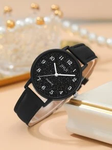 Jhui Jhui 1 Set: 1 pieza Reloj minimalista de moda para mujer y 1 pieza Pulsera de rama de árbol - Negro - Ver 4