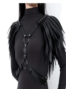 1 Miếng Của phụ nữ Nhiều lớp Vai Tua Dây thắt lưng Thắt lưng - màu đen - Xem 1