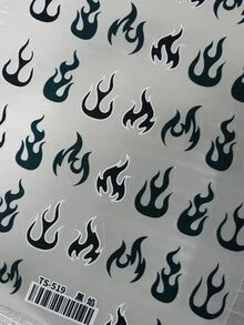 美甲贴纸 1 件装 火焰火炬灯 3D 雕刻美甲贴花 - 黑色 - 查看 3