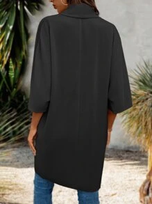 SHEIN LUNE Draped Collar Batwing Sleeve Asymmetrical Hem Blouse - Black - View 2