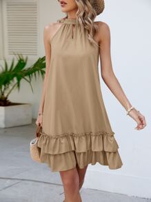 SHEIN VCAY 荷葉邊繞頸洋裝