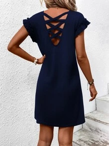 SHEIN Clasi 後背十字交叉荷葉袖洋裝