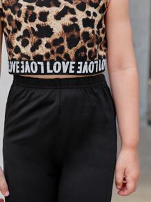 SHEIN Tank Top und Leggings mit Leopardenmuster und Buchstabenstreifen für junge Mädchen