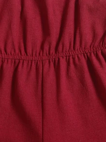 SHEIN Toddler Girls Solid Cami Jumpsuit & Button Front Shirt - Burgundy - View 3