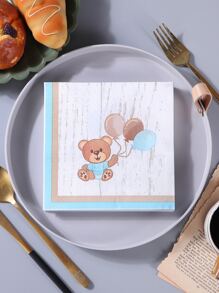 20pcs Paper Disposable Napkin, Cute Cartoon Bear Pattern Disposable Napkin For Home, Party, - Multicolor - View 1