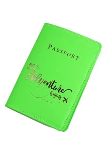 Metallic Letter Graphic Passport Case Neon Green - Green - View 2