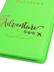Metallic Letter Graphic Passport Case Neon Green - Green - View 3