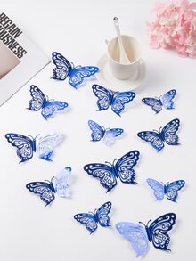 12 miếng dán bướm giấy, trang trí tường hình bướm 3D tự dính rỗng - Màu xanh lam - Xem 1