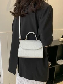 Mini Square Bag Crocodile Embossed Top Handle - White - View 2