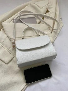 Mini Square Bag Crocodile Embossed Top Handle - White - View 7