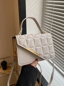 Mini Square Bag Quilted Asymmetric Flap PU For Daily Life - White - View 2
