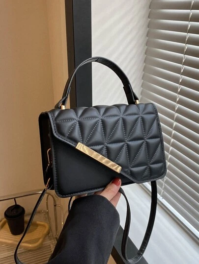 Lightweight, Business Casual Mini Square Bag Quilted Asymmetric Flap PU For Daily Life For Teen Girls Women College Students, Rookies & White-Collar Workers Perfect For Office, College, Work, Business, Commute, Outdoors, Travel, Outings