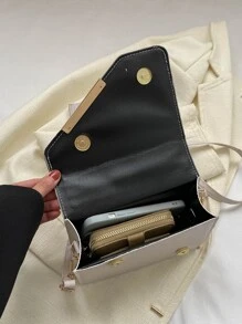 Mini Square Bag Quilted Asymmetric Flap PU For Daily Life - White - View 5