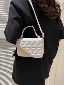 Mini Square Bag Quilted Asymmetric Flap PU For Daily Life - White - View 6