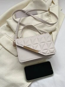 Mini Square Bag Quilted Asymmetric Flap PU For Daily Life - White - View 7