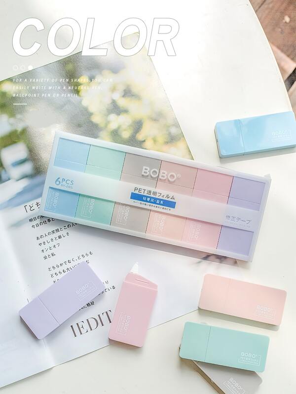 6pcs BOBO PET Correction Tapes Set Morandi Color Portable Size