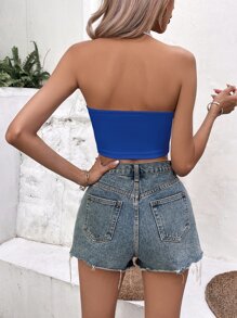 SHEIN Essnce Solid Crop Halter Top - Blue - View 2