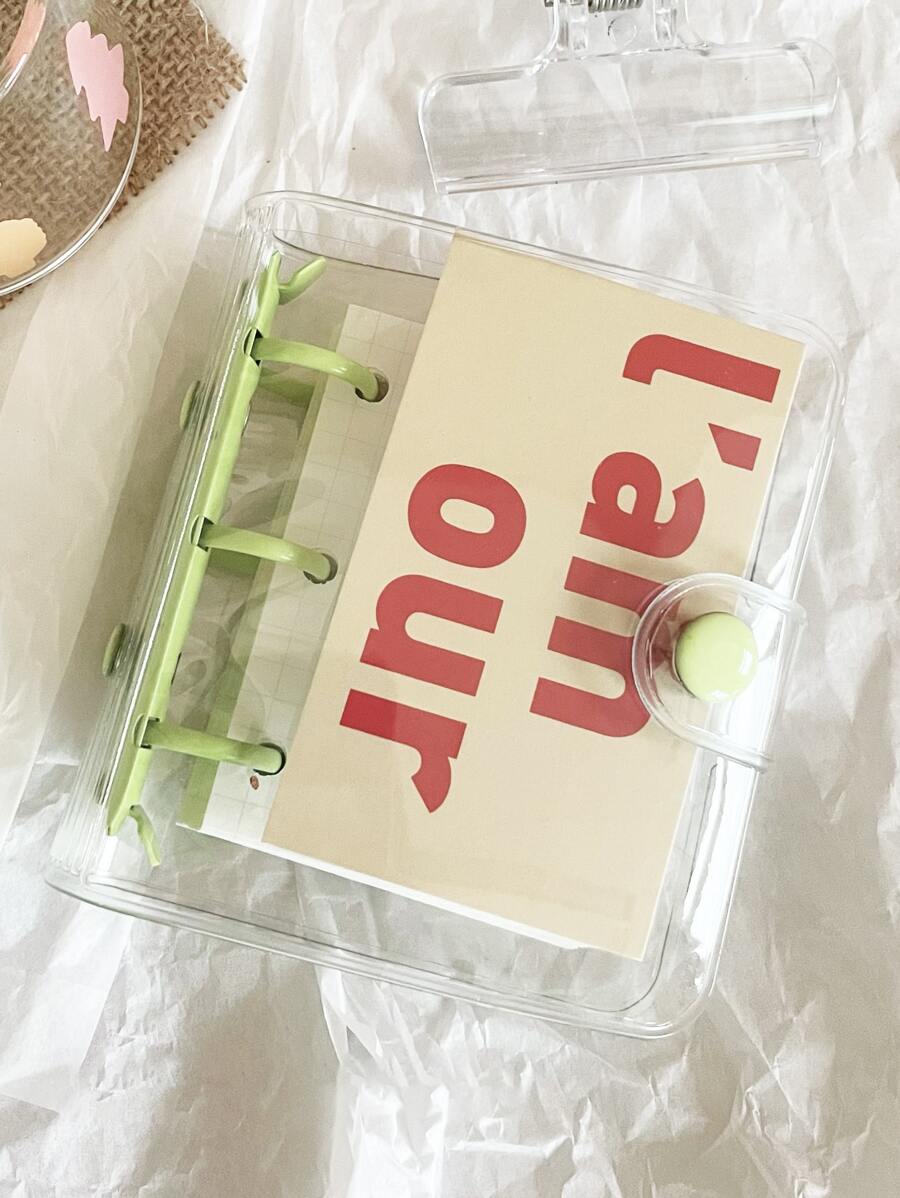 1入組透明活頁筆記本可愛學生便攜式迷你筆記本 - 綠色 - 查看 1