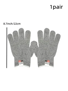 1pair Cut-resistant Glove, Plain Grey Polyamide Kitchen Glove For Home - Grey - View 2