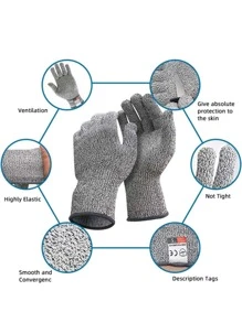 1pair Cut-resistant Glove, Plain Grey Polyamide Kitchen Glove For Home - Grey - View 3