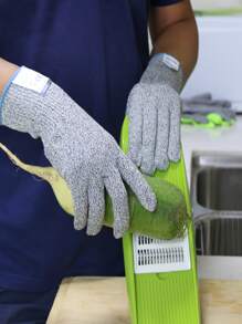 1pair Cut-resistant Glove, Plain Grey Polyamide Kitchen Glove For Home - Grey - View 4