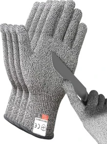 1pair Cut-resistant Glove, Plain Grey Polyamide Kitchen Glove For Home - Grey - View 5
