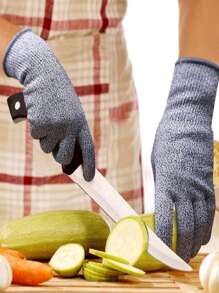 1pair Cut-resistant Glove, Plain Grey Polyamide Kitchen Glove For Home - Grey - View 7