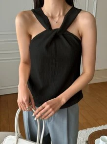 DAZY Áo hai dây xoắn phía trước cho các buổi đi chơi - màu đen - Xem 5