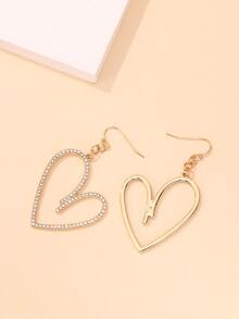 1對時尚鋅合金水鑽心形耳墜適用於女士日常裝飾