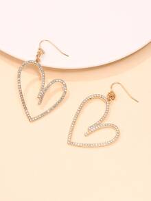 1對時尚鋅合金水鑽心形耳墜適用於女士日常裝飾