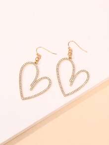 1對時尚鋅合金水鑽心形耳墜適用於女士日常裝飾