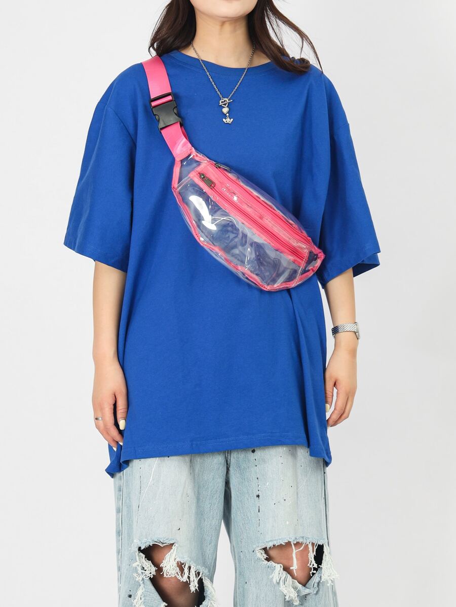 Riñonera transparente unido en contraste con diseño de hebilla PVC - Rosa - Ver 1