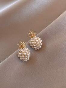 2入組假珍珠裝飾耳環 - 金黃色 - 查看 1