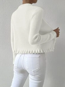 EMERY ROSE Frill Trim Casual Design Cardigan Fall Winter Cloth For Women - White - View 2