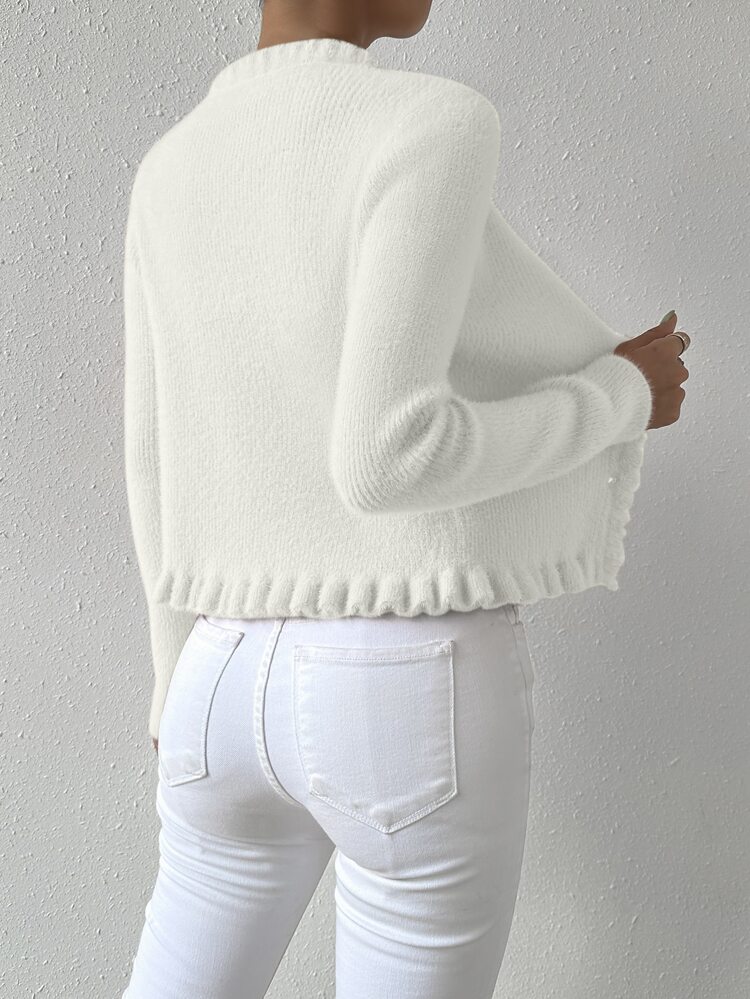 Frill Trim Casual Design Cardigan Fall Winter Cloth For Women