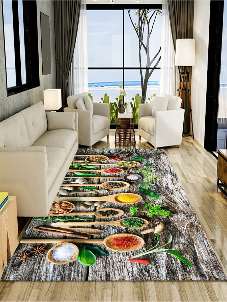 1pc Spoon & Spice Pattern Rug - Multicolor - View 1