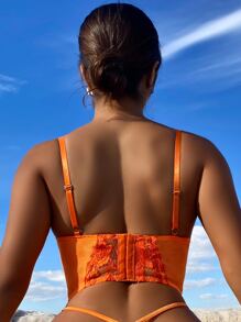 Floral Embroidery Mesh Underwire Bra - Orange - View 2