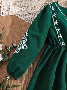 SHEIN Đầm Gái Thực vật Boho - Màu xanh lá cây đậm - Xem 4