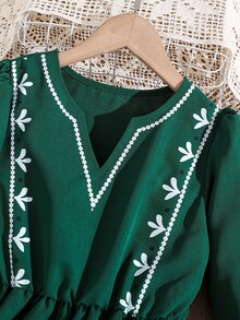 SHEIN Đầm Gái Thực vật Boho - Màu xanh lá cây đậm - Xem 5