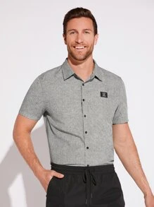 GENTILAND Men Letter Patched Detail Shirt - Light Grey - View 5