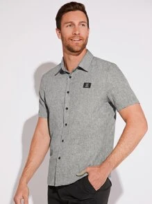 GENTILAND Men Letter Patched Detail Shirt - Light Grey - View 6